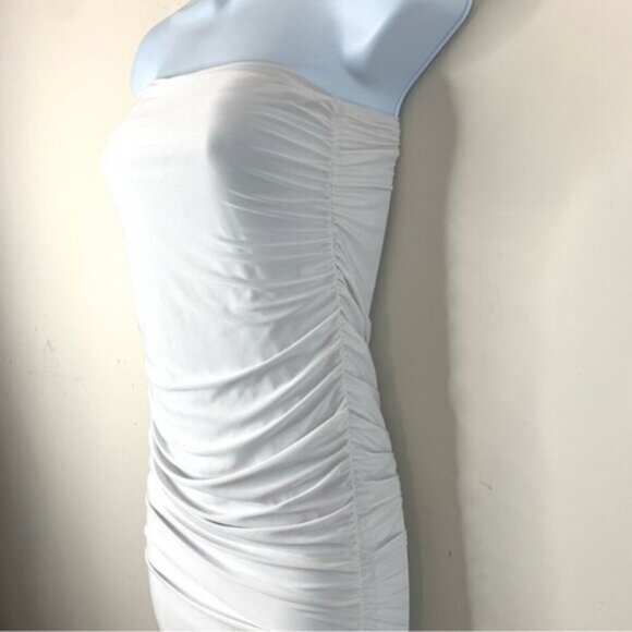 Pretty Little Thing Women's Midi Dress Tube Ruched Side Strapless White Draped - Picture 7 of 12